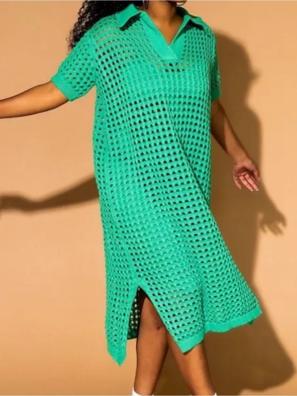 Dressed in LALA Teal Crochet Midi Dress